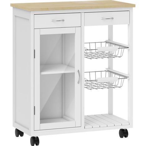Desserte Ailsa Chariot Cuisine Bambou Rangement Mobile Blanc (1/5)