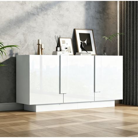 Credenza a 3 ante 160 x 35 x 60 cm bianco in pannello truciolare, finitura lucida DESVIAE (1/5)