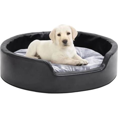 Panier pour chien, noir et gris, 69 x 59 x 19 cm, peluche et simili cuir