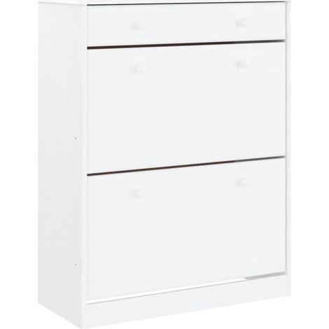 Meuble à chaussures blanc ALTA, 77x35x96 cm, en pin massif. (1/5)