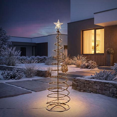 ECD Germany LED Weihnachtsbaum Außen 150 cm, Weihnachtsdeko mit Beleuchtung, Tannenbaum mit Lichterkette Wasserfall-Effekt, Stern, Lichterbaum, Weihnachtsbeleuchtung für Garten, 524 LED Warmweiß Timer (1/5)