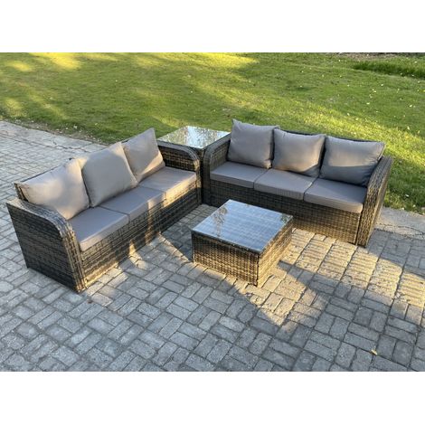 Fimous Indoor Outdoor Rattan Garden Furniture 6 Seater Set Table Sofa Chair Patio Conservatory with Grey Cushions Side Table (1/5)