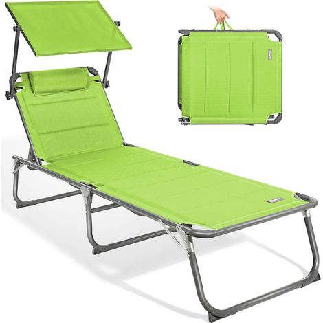 HOMECALL Gartenliege Sonnenliege AluLiege Liegestuhl Liege Klappbar, Textilene Mit Dickem Schwamm, Mit Verstellbare Rückenlehne, Sonnenblende, Kopfpolster, bis 180KG-Grün (1/5)