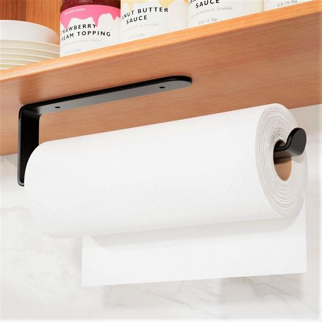 Filiyano – support adhésif pour serviettes – Porte-rouleau de cuisine 33 cm sans perçage, porte-essuie-tout noir, support adhésif pour serviettes en (1/4)