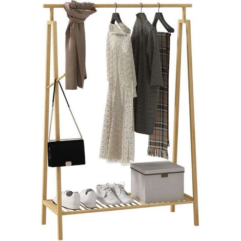 Portant pour vêtements en bambou, Porte-manteau en Bois avec étagère à chaussures dim. 110L x 42l x 152H cm