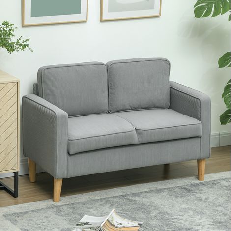 Canapé 2 places compact avec rangement, revêtement tissu effet cordon, coussins déhoussables, pieds en bois, gris clair  CHICFURN (1/5)