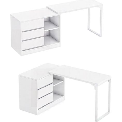 L-förmiger Eckschreibtisch in Weiß mit Schubladen und Regalen, MDF und Metall (1/5)