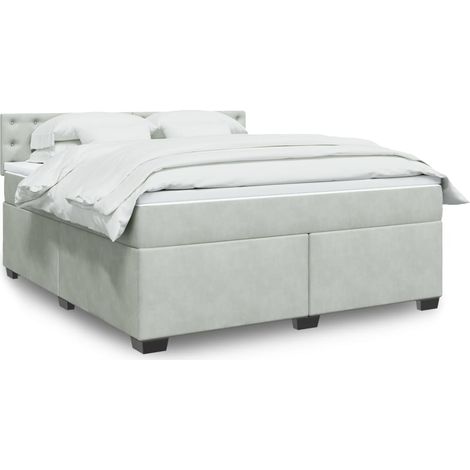 Cama box spring con colchón terciopelo gris claro 180x200 cm (1/5)