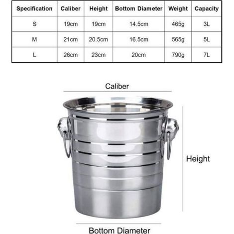 Seau à glace de haute qualité 5L, acier inoxydable, porte-glace épais, pour Champagne, baril de vin, argent (1/4)