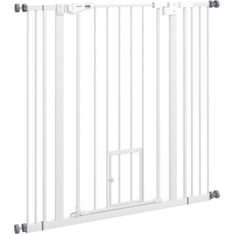 Barrière pour chien hauteur 101x3.5x104.1cm - Double verrouillage, porte fermeture automatique, acier blanc, sécurité animaux (1/5)