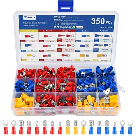 Cosses Electriques a Sertir, 350 PCS 15 Types Connecteur Electriques Mâles et Femelles, (0,5-1,5 mm²) (1,5-2,5 mm²) (4-6 mm²), Cosses et Kits Isolés pour Automobiles Électriciens