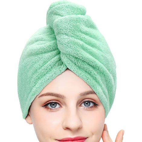 Serviette turban en microfibre - Serviette pour cheveux verte (1/5)