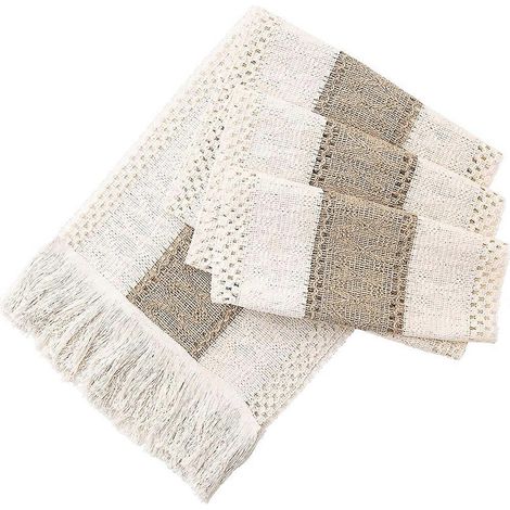 Chemin de table bohème champêtre, bord cousu au crochet fait main, idéal pour la table. (1/5)