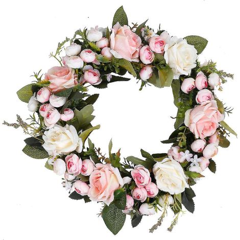 Couronne de porte moderne, idéale pour l'été, le printemps et l'extérieur, 33 cm (13 pouces), décoration florale pour mariage ou toute l'année. (1/5)
