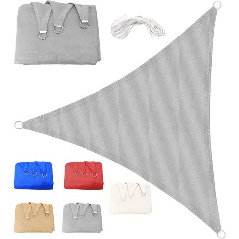 Dreieckiges Sonnensegel – 1 Stück – HDPE 185 g/m² – 95 % UV-Schutz – Garten, Terrasse, Balkon – 1 x 1 x 1 m, Grau (1/5)