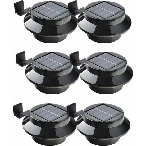 Lot de 6 lampes LED à énergie solaire pour gouttière, clôture, toit, gouttière, jardin, cour, mur, noir (1/4)