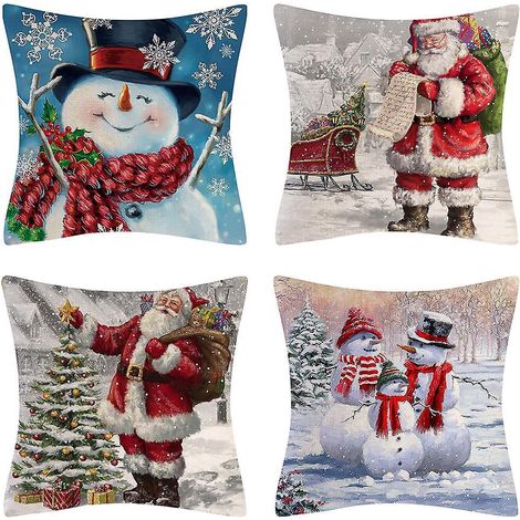 housse De Coussin De Nol, Bonhomme De Neige, Pre Nol, Housse De Coussin En Lin Imprim Sable Pour Canap-lit Taie D'oreiller Dcor La Maison Housse (1/5)