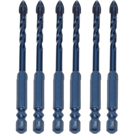 10 Hartmetallbohrer für Keramik, Marmor und Glas, 1/4"-Sechskantschaft, Dunkelblau, 6 mm (1/5)