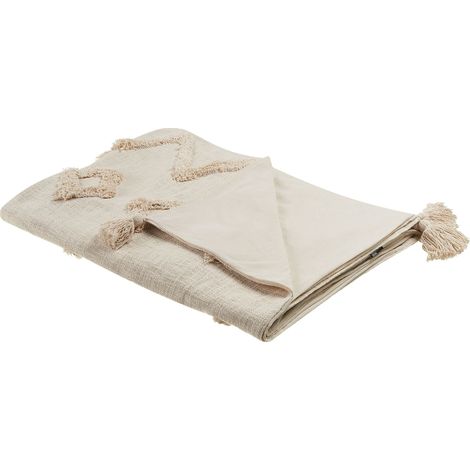 Couvre-Lit en Coton Beige à Motif Géométrique de Style Rustique Boho Très Doux Guna