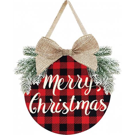 Couronne de Noël pour porte d'entrée décorations plaid buffle joyeux (1/5)