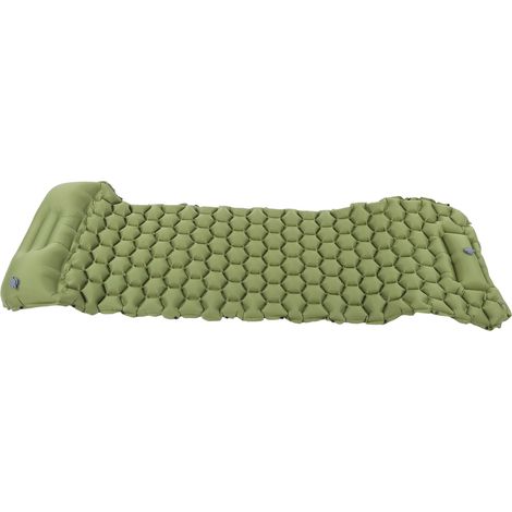 Matelas de camping gonflable avec repose-pieds, pour tente, randonnée et voyage, vert militaire. (1/5)