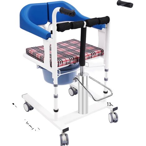 Silla de ducha/inodoro hidráulica para pacientes, regulable en altura, diseño ligero, color blanco. (1/2)