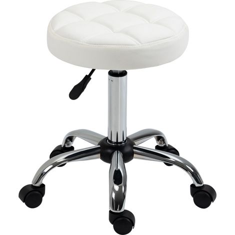 MEUBLIV Taburete de trabajo con ruedas ajustable en altura giratorio blanco 120 kg (1/5)