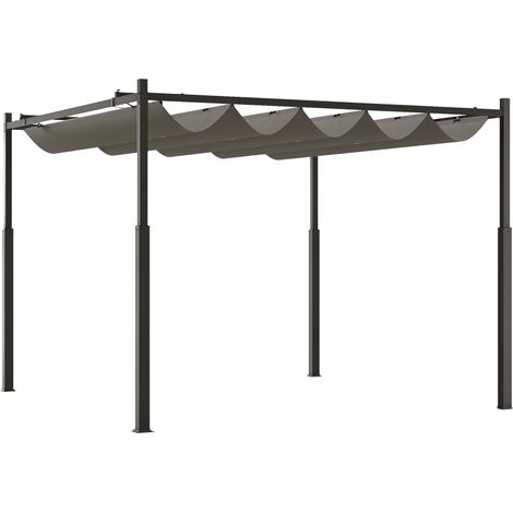 Pergola de jardin 3x3m avec toit rétractable et fixation magnétique, protection UV30+, poteaux et crochets en métal, grise
