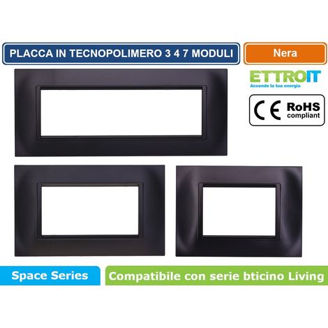 Placca Plastica Quadrata Serie Space 3P Colore Nero Compatibile Con Bticino Living Light (1/4)