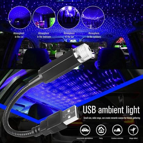 Luce notturna a stelle USB, proiettore di cielo romantico regolabile, lampada notturna portatile per creare atmosfera, ideale per auto, soffitto, camera da letto e feste (blu e viola) (1/4)