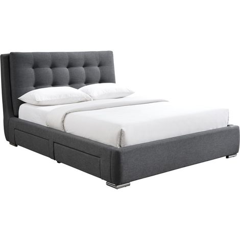 RODRIGO - Lit double en tissu gris foncé avec 2 tiroirs 140x190 cm (1/3)