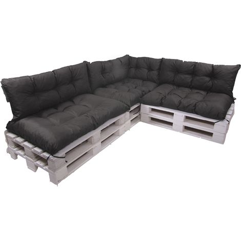Set de 7 Coussins pour palettes, 3 x Assise 120x60 et Dossier 3x120x40cm Noir, Canapé de Jardin / coussin palette in / extérieur, SETGARDEN