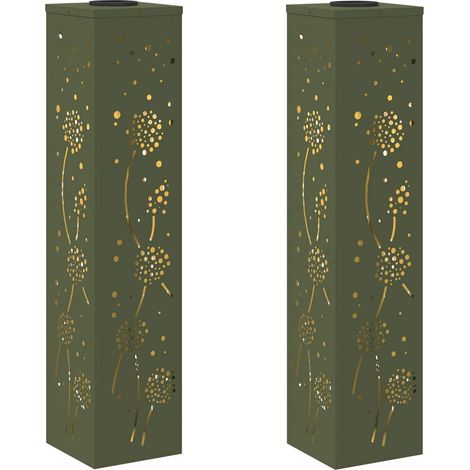 Set di 2 eleganti luci solari per vialetto da esterno 18 x 18 x 80 cm in acciaio verde oliva 020052590