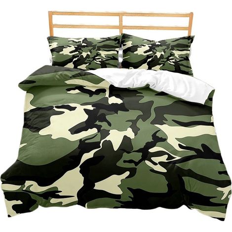 Parure de lit camouflage en microfibre 140x200cm, 3 pièces, housse de couette et taies d'oreiller, entretien facile M-064228X228 (1/2)