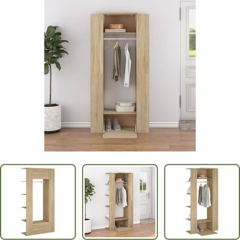 vidaXL Garderobenschrank - Flurschränke 2 Stk. Räuchereiche Holzwerkstoff (1/5)