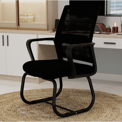 Sedia da ufficio in metallo e mesh nera, design minimalista, 90 cm, DESVIAE