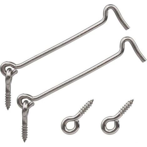 PA Ösenhaken aus Edelstahl 304, 150 mm, für Fenster, Garten, Garage, Schiebetür, silberfarben, mit Schrauben, 2 Stück (1/4)