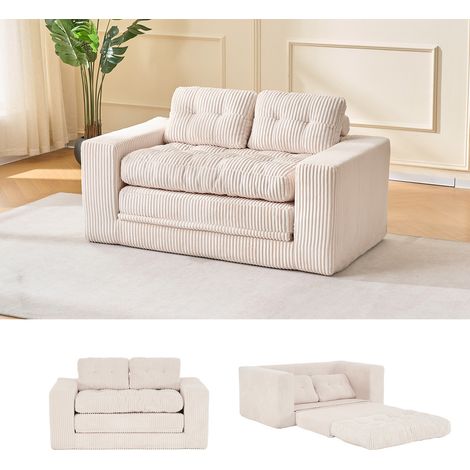 Canapé convertible 2 places 140x85x54 cm en tissu beige, gain de place pour salon FLORAGRACE (1/5)