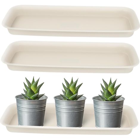 Set of 3 Rectangular Plastic Saucers Plant Water Tray Saucers for Balcony Flower Pots and Planters Ideal for Indoor and (1/5)
