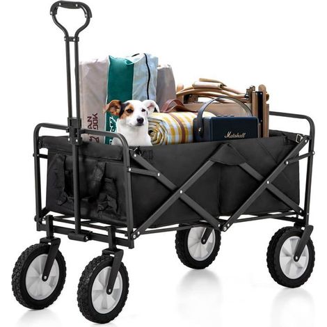 Chariot Transport Pliable Noir 120kg - Pivotant 360° - Remorque Jardin et Transport - Usage Extérieur Polyvalent (1/4)