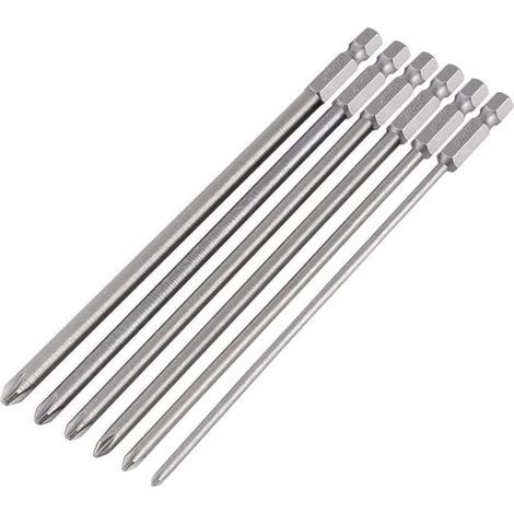 Lot de 6 Embouts Visseuse Philips Magnétiques Longs 150mm Acier S2 1/4" PH1 PH2 pour Perceuse Tournevis Électrique Manuel (1/5)