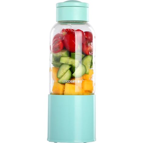 Mixeur portable, presse-agrumes avec 450 ml 6 lames, sans BPA, adapté pour le sport et les voyages, mini mixeur, adapté pour les smoothies et les shakes, cadeau de Noël familial 1 pièce (vert) (1/5)