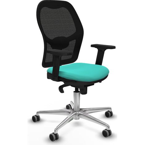 Jorquera sincro malla negra similpiel turquesa brazos 2D base aluminio ruedas 65mm engomada (1/5)