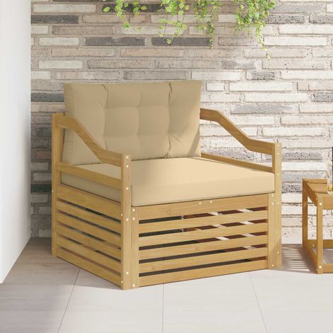 Canapé de Jardin 1 Place en Bois d'Acacia Massif Modulable Blanc et Beige 87 x 83 x 73 cm, 23.6kg - PANGIVO (1/5)