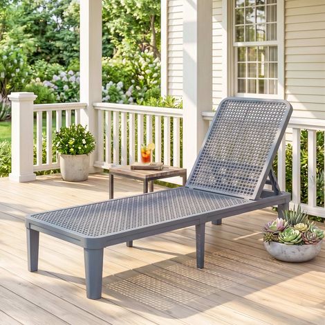 Chaise de jardin extérieure inclinable avec dossier réglable en 4 positions et cadre en PP 191x55x35,5 cm Gris foncé (1/5)