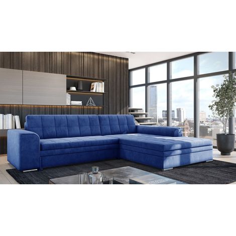 Ecksofa Schlafsofa Sofa LUSAKA in Stoff Fresh Blau Ottomane Rechts