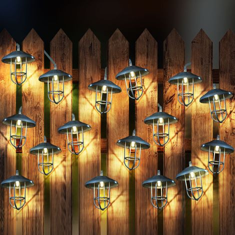 Catena luminosa solare a LED, lampada solare da esterno, decorazione da giardino, stile country, picchetto a batteria, argento, 20x LED bianco caldo, DxL 6x200 cm