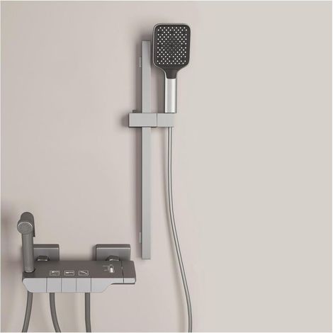 Shower column. Shower set with 50cm height-adjustable shower bar. Stainless steel shower set. 3-mode hand shower. 150cm flexible hose. Grey (1/5)