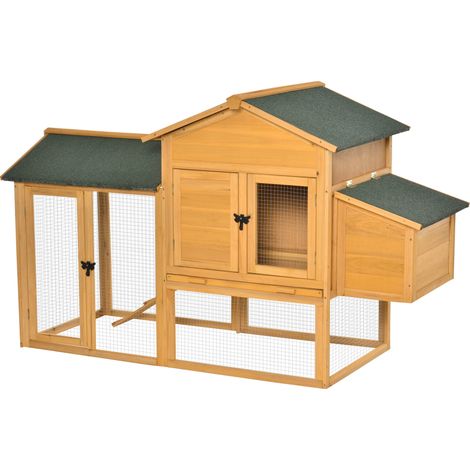 CHICFURN Gallinero para gallinas enanas 168x75x103 cm de madera amarilla con corral y nido (1/5)