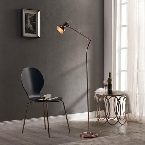 Lampadaire Rétro Bras Articulé Lampe De Sol Rose Dorée (1/4)